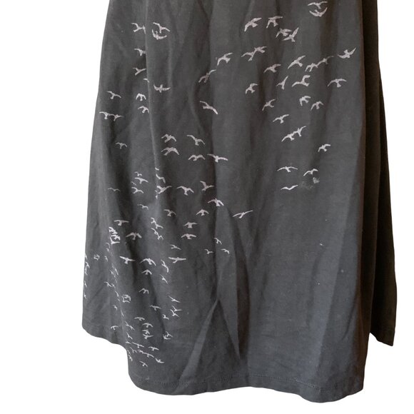EVE LAVOIE - Black midi dress burgundy / grey details birds print- v-neck medium - Picture 4 of 7